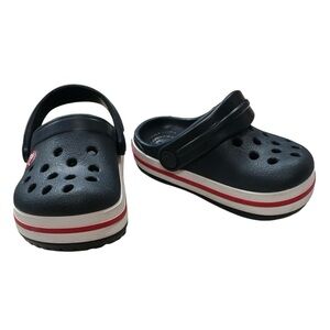 Crocs Crocband Comfort Navy w White/Red Stripe Clog Shoe Infant/Toddler Size 4
